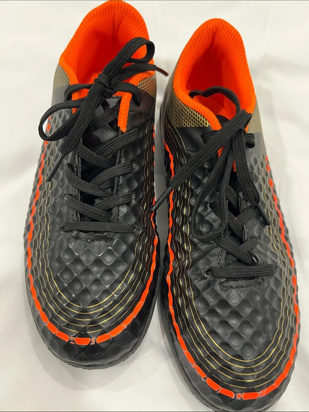 Hawkwell Black & Orange Kids Indoor Soccer Sneakers